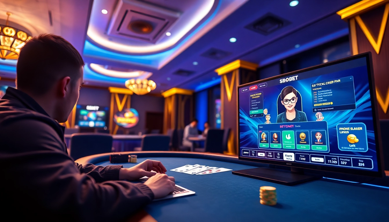 SBOBET online poker scene showcasing a dynamic digital interface, inviting users to enjoy exciting gaming experiences.