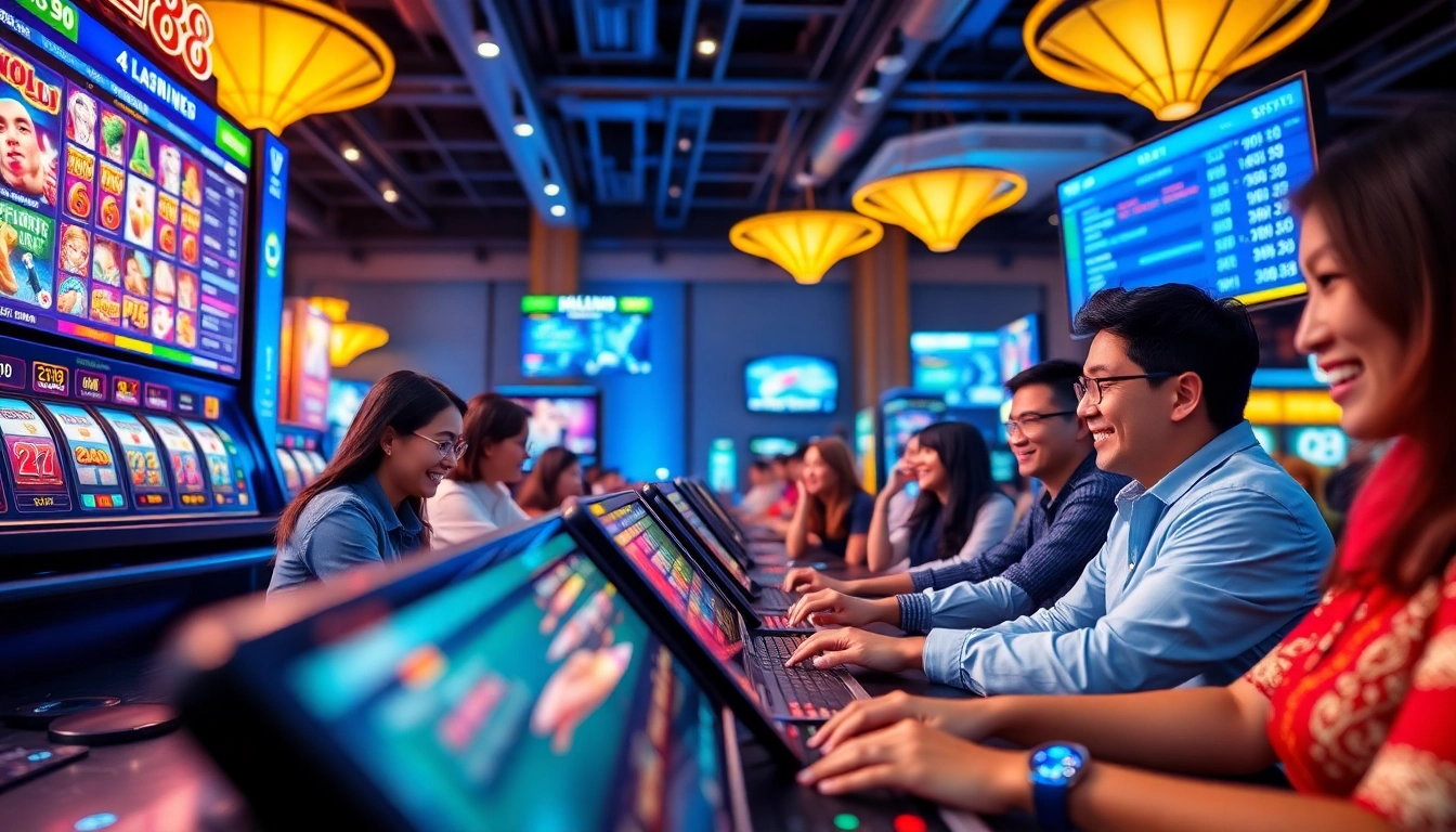 Exciting online gambling experience at hello88win.live with diverse players in a vibrant casino setting.