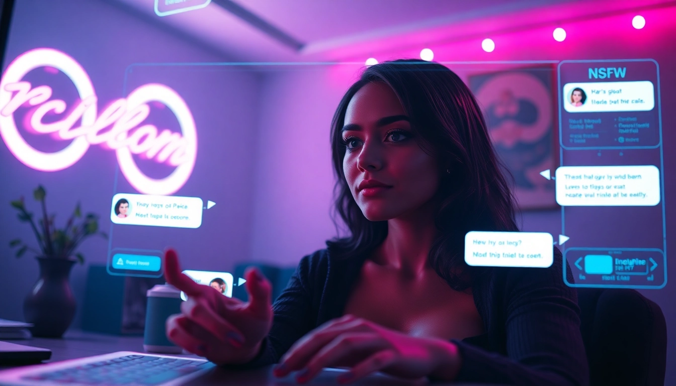 Engaging interaction with an nsfw chat bot character on a sleek digital interface.