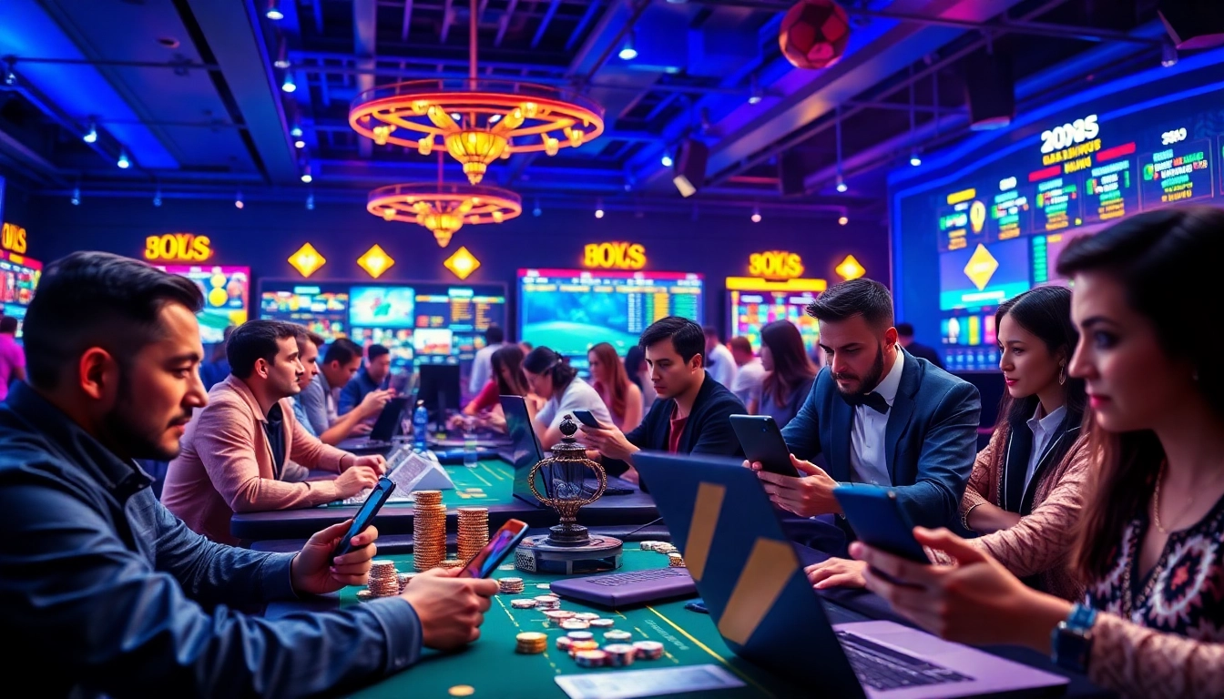 Engaged users enjoying the online gambling experience on bl-555.io, featuring vibrant colors and modern technology.