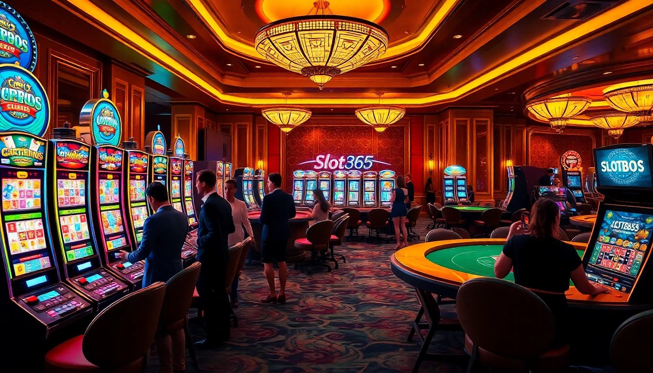 Experience excitement at Slot365 Casino with vibrant slot machines and engaged players.